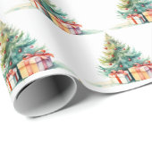 水彩クリスマスツリーとプレゼント ラッピングペーパー (ロールコーナー)