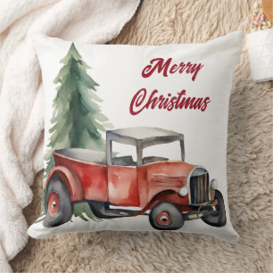 水彩クリスマスツリーとヴィンテージ クッション