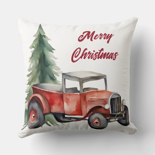 水彩クリスマスツリーとヴィンテージ クッション (裏面)