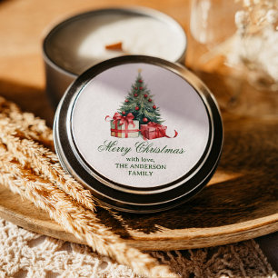 水彩クリスマスツリーのスクリプエレガントト ラウンドシール