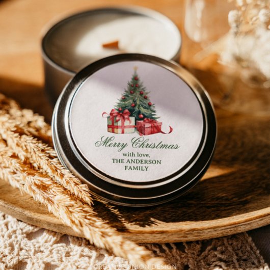 水彩クリスマスツリーのスクリプエレガントト ラウンドシール