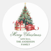 水彩クリスマスツリーのスクリプエレガントト ラウンドシール (正面)