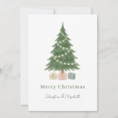 水彩クリスマスツリーの写真パーソナライズされた シーズンカード (正面)