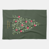 水彩クリスマスツリーの葉グリーン キッチンタオル (横)