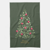水彩クリスマスツリーの葉グリーン キッチンタオル (縦)