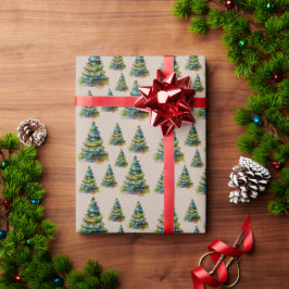 水彩クリスマスツリーの雪の結晶の描画 ラッピングペーパー