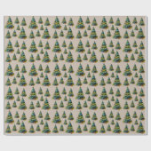 水彩クリスマスツリーの雪の結晶の描画 ラッピングペーパー (フラット)
