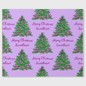 水彩クリスマスツリーイラストレーション紫 ラッピングペーパー (フラット)
