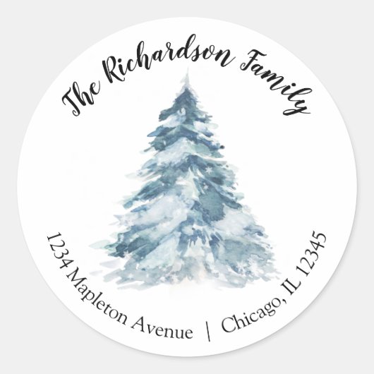 水彩クリスマスツリーエレガント差出人住所 ラウンドシール (正面)