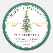 水彩クリスマスツリーカスタム差出人住所 ラウンドシール (正面)