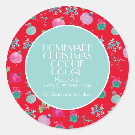 水彩クリスマスツリークッキードゥハンドメイド ラウンドシール (正面)