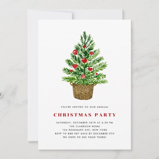 水彩クリスマスツリークリスマスパーティー 招待状 (正面)