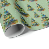 水彩クリスマスツリースノーフレークスケッチグリーン ラッピングペーパー (ロールコーナー)