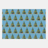 水彩クリスマスツリースノーフレークスケッチブルー ラッピングペーパーシート (正面3)