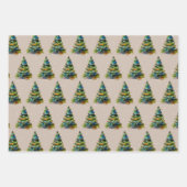 水彩クリスマスツリースノーフレークスケッチブルー ラッピングペーパーシート (正面2)