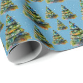 水彩クリスマスツリースノーフレークスケッチブルー ラッピングペーパー (ロールコーナー)