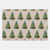 水彩クリスマスツリースノーフレークスケッチ ラッピングペーパーシート (正面2)