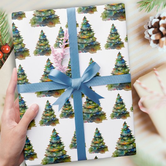 水彩クリスマスツリースノーフレークスケッチ ラッピングペーパー