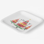 水彩クリスマスツリーズスクエア ペーパープレート (傾斜あり)