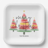 水彩クリスマスツリーズスクエア ペーパープレート (正面)