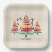 水彩クリスマスツリーズスクエア ペーパープレート (正面)