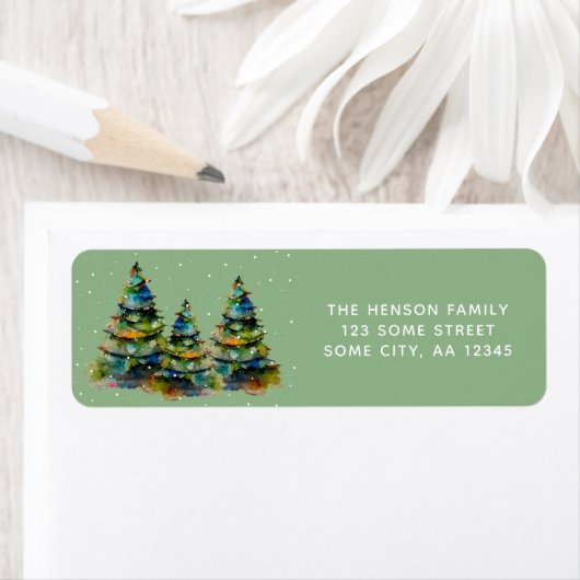 水彩クリスマスツリーズホリデー差出人住所 ラベル (インサイチュ)