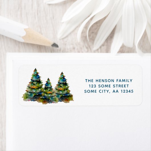 水彩クリスマスツリーズホリデー差出人住所 ラベル (インサイチュ)