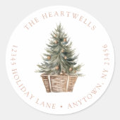 水彩クリスマスツリーバスケット差出人住所 ラウンドシール (正面)