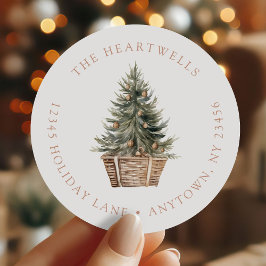 水彩クリスマスツリーバスケット差出人住所 ラウンドシール