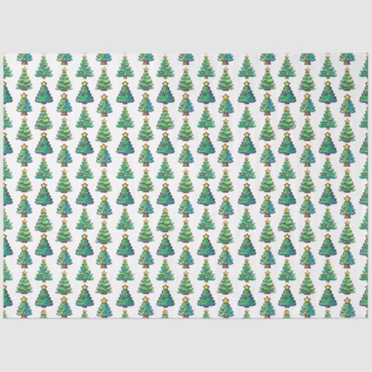 水彩クリスマスツリーパターン、クリスマス 薄葉紙 (正面)