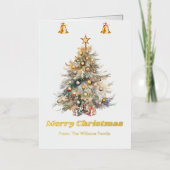 水彩クリスマスツリーパーソナライズされた箔 箔グリーティングカード (正面)