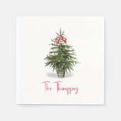 水彩クリスマスツリーパーソナライズされた スタンダードカクテルナプキン (正面)