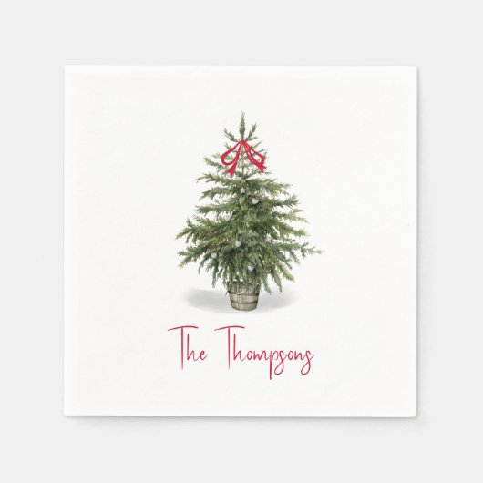 水彩クリスマスツリーパーソナライズされた スタンダードカクテルナプキン (正面)