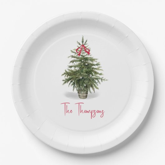 水彩クリスマスツリーパーソナライズされた ペーパープレート (正面)