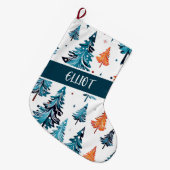 水彩クリスマスツリーパーソナライズされた ラージクリスマスストッキング (正面 (吊り時))