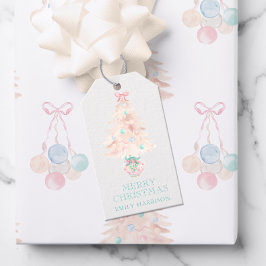 水彩クリスマスツリーピンクグランミレニアル ギフトタグ