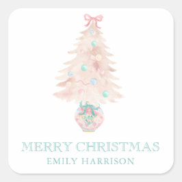 水彩クリスマスツリーピンクグランミレニアル スクエアシール