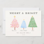 水彩クリスマスツリーファミリー名非写真 シーズンカード (正面)