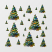 水彩クリスマスツリーフェスティバルホリデーパターン ウィンドウサイン (シート)