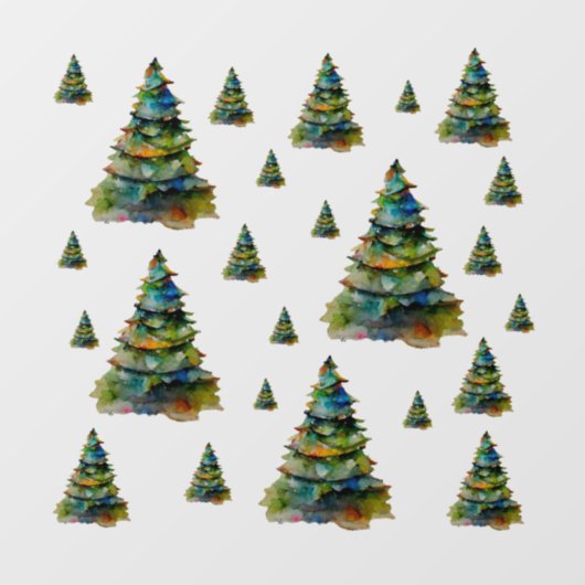 水彩クリスマスツリーフェスティバルホリデーパターン ウィンドウサイン (シート)