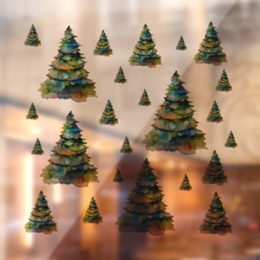 水彩クリスマスツリーフェスティバルホリデーパターン ウィンドウサイン (シート2)