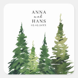 水彩クリスマスツリーフェスティバル結婚ズ スクエアシール