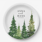 水彩クリスマスツリーフェスティバル結婚ズ ペーパープレート (正面)
