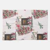 水彩クリスマスツリープレゼントテディベア キッチンタオル (横)