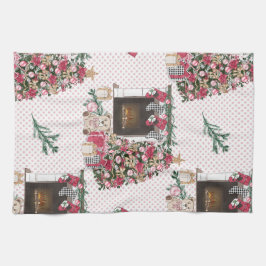 水彩クリスマスツリープレゼントテディベア キッチンタオル