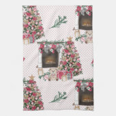 水彩クリスマスツリープレゼントテディベア キッチンタオル (縦)
