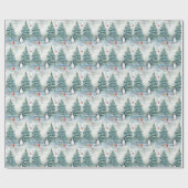 水彩クリスマスツリーペンギンとプレゼント ラッピングペーパー (フラット)