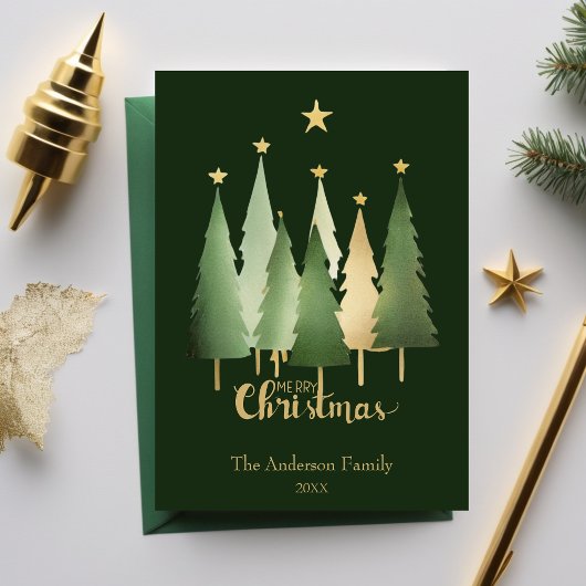 水彩クリスマスツリーミニマリストシンプルズグリーン シーズンカード