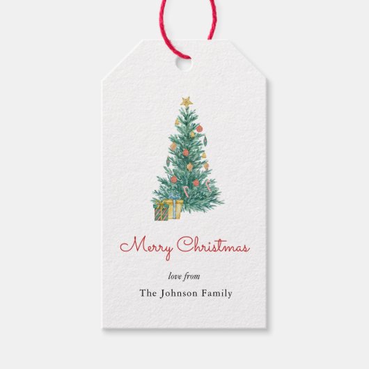 水彩クリスマスツリーメリークリスマス ギフトタグ (正面)