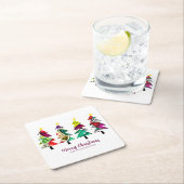 水彩クリスマスツリーメリークリスマス スクエアペーパーコースター (インサイチュ)